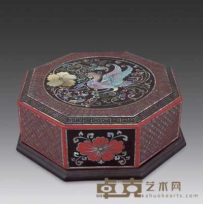 清 漆镶罗甸凤纹盖盒 20×20cm
